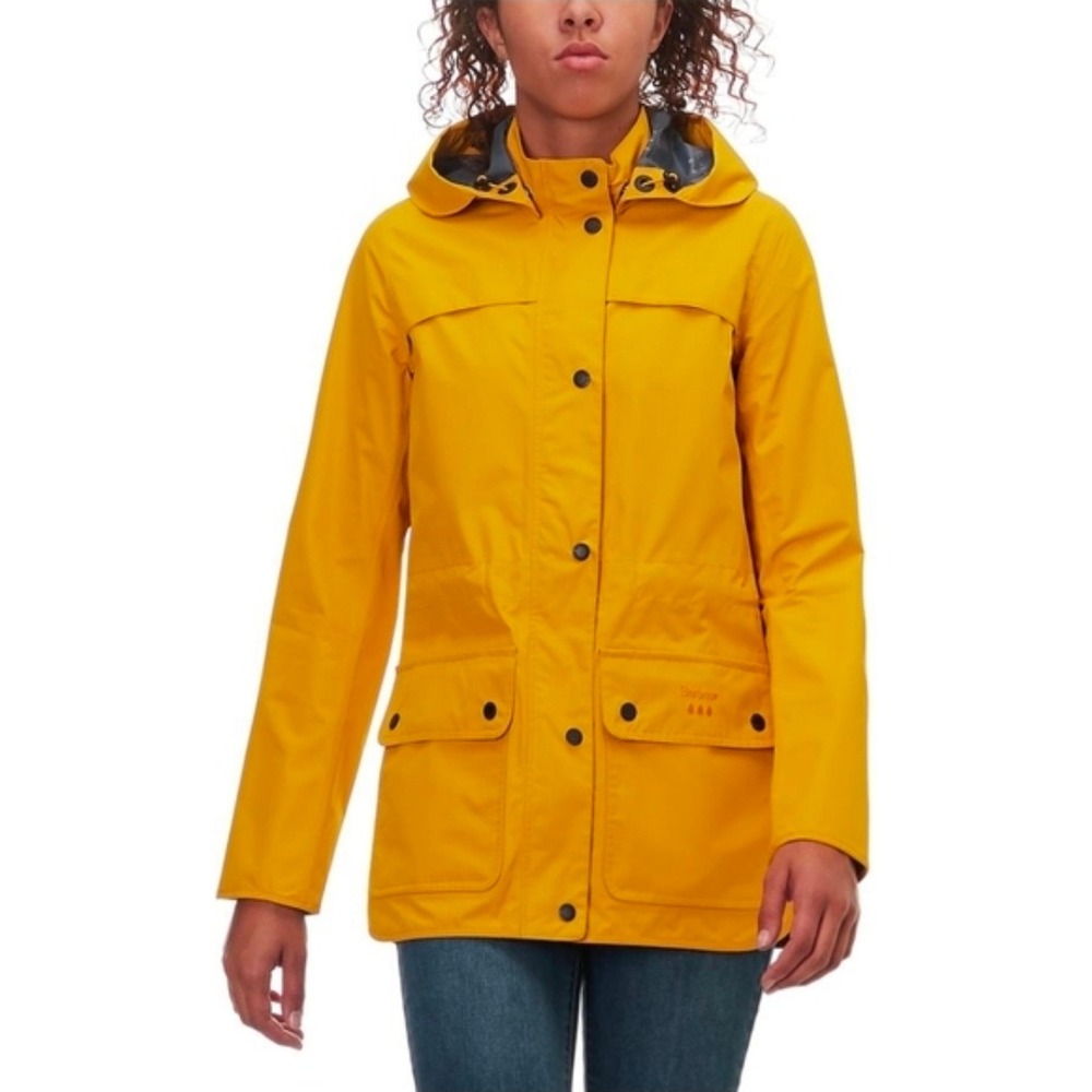 Barbour Womens Mustard Yellow Waterproof Breathable Hooded Rain Jacket Size US 6